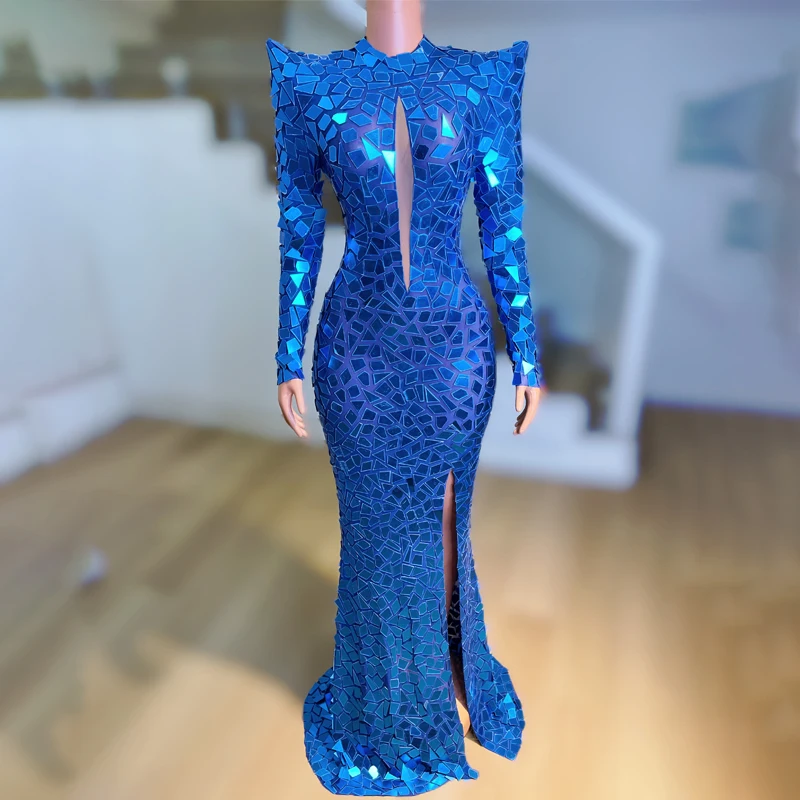 Mirrors Dress Sparkly Lens Sequins Evening Training Dresses Birthday Celebrate Party Costumes Women Stage Catwalk Outfit XS5742