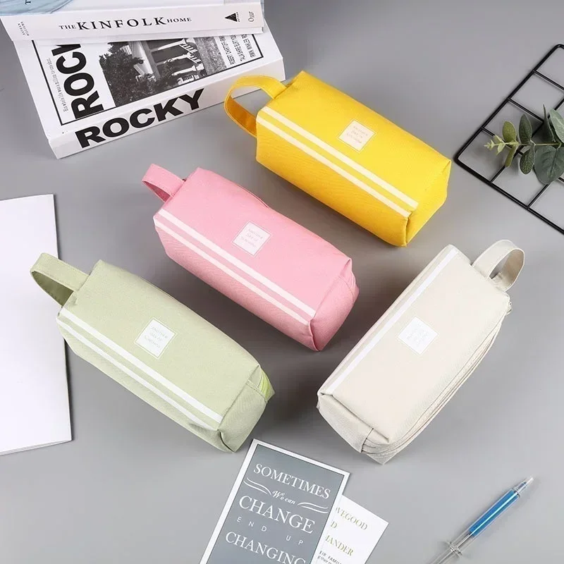 Solid Large Capacity Pen Pencil Bag Storage Case Pouch Cute Office School Supplies Korean Stationery Desktop Organization