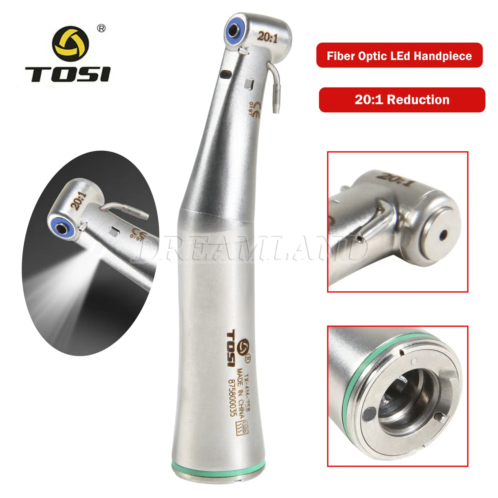 Detachable 20:1 Fiber Optic LED Dental Contra Angle Push Button Handpiece Implant Surgery for E-type Motors