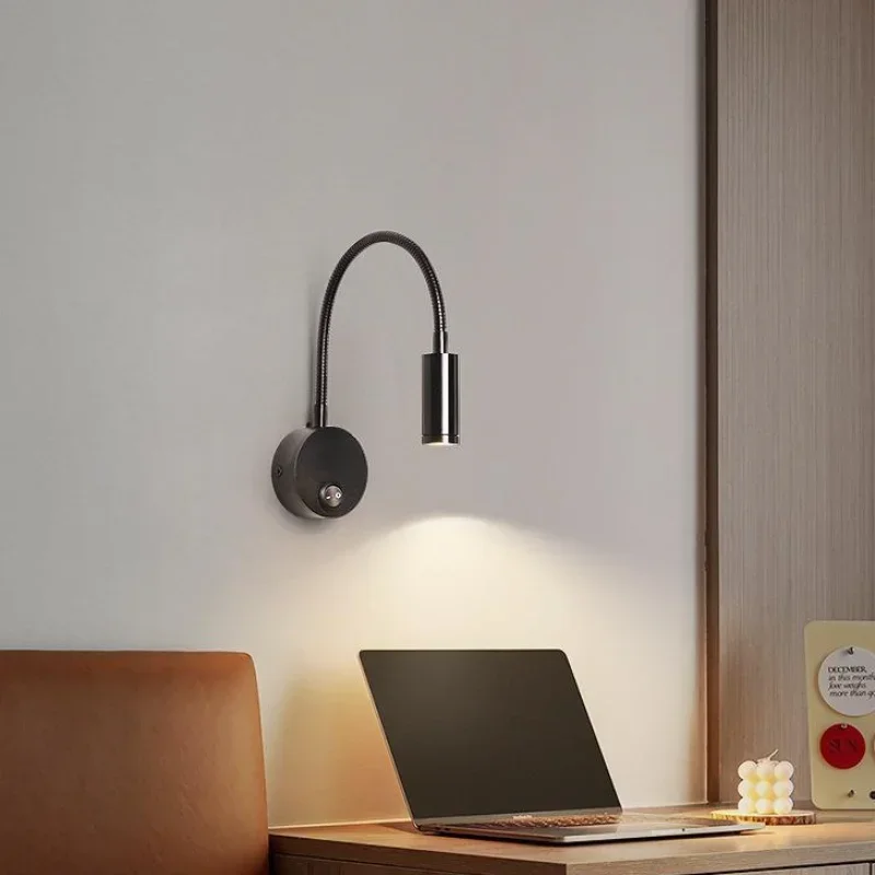 Lámpara de lectura para mesita de noche, luz de noche de pared blanca cálida de 3W, con flexión Variable, accesorios de 90-260V, con cable LED