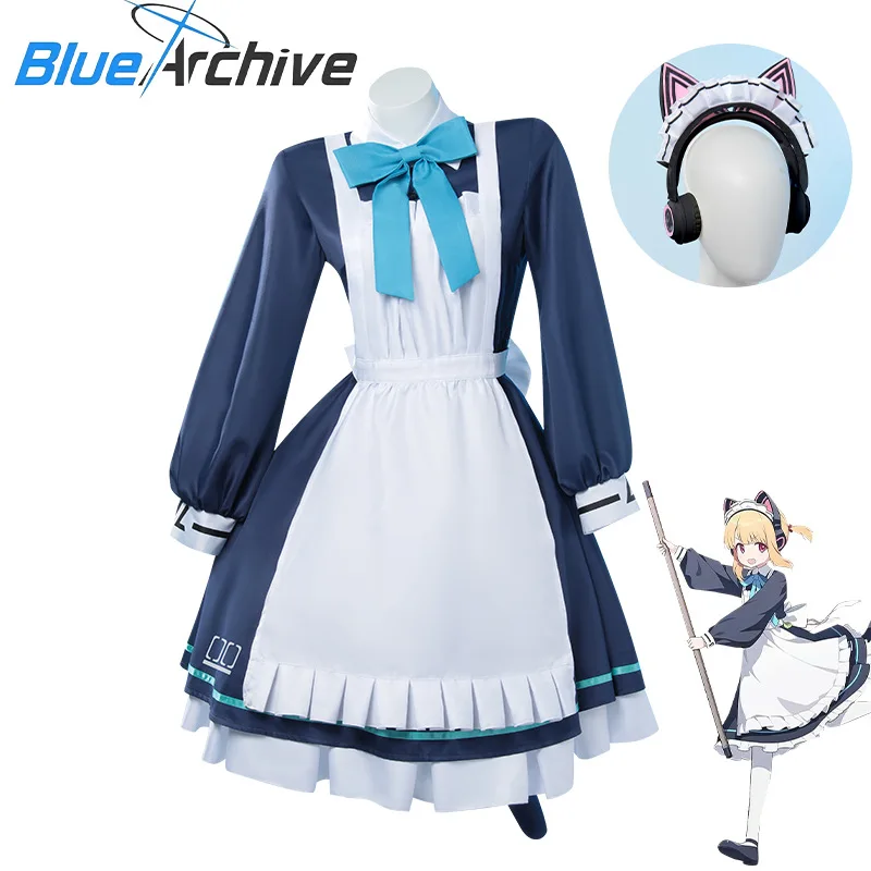 

Disfraz de archivo de Cosplay azul de Anime, vestido de sirvienta Saina Midori Momoi, peluca, cola, accesorios de Aureole, traje