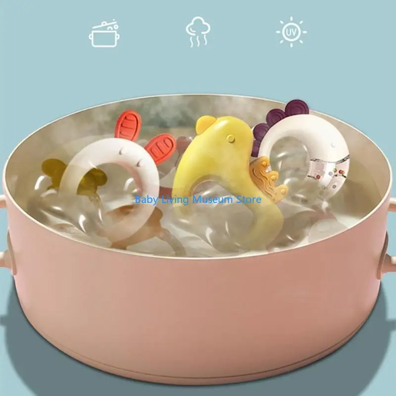 P31C 10 Pieces Small Animal Rattle Mixing Color Teething Ring Baby Set from 0 3 6 9 12 Months High Modeling Baby Toy