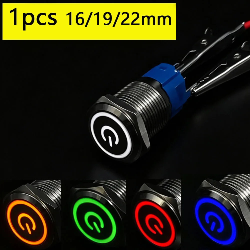

16 19 22 mm Momentary Switch LED Light 12v Waterproof Push Button On Off Latching Red 5V 3V 6V 24V 110V 220V White Blue Green