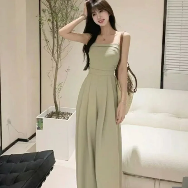 

Новый летний женский комбинезон, корейский модный свободный офисный женский универсальный широкий брюки, повседневный женский комбинезон на бретелях