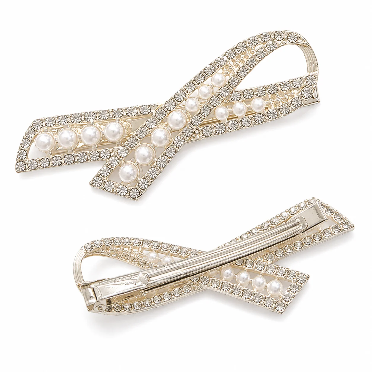 5-Piece Hair Clip Set, Rhinestone Pearl Bow Barrettes, Elegant Crystal Hair Accessories for Women and Girls