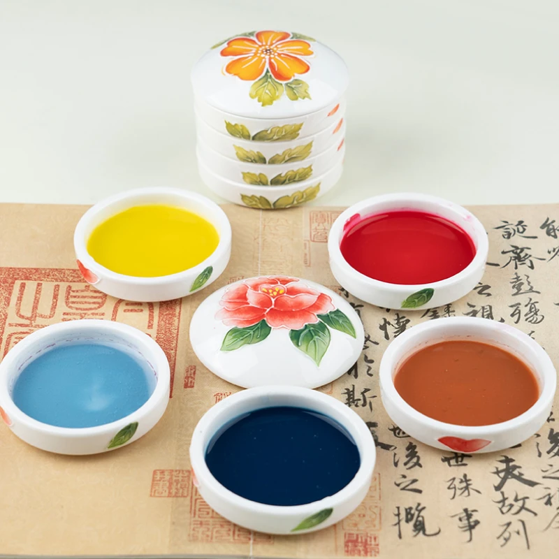 New Five-layer Covered Ceramic Palette Chinese Painting Pigment Watercolor Palette Calligraphy Ink Cartridge Art Supplies