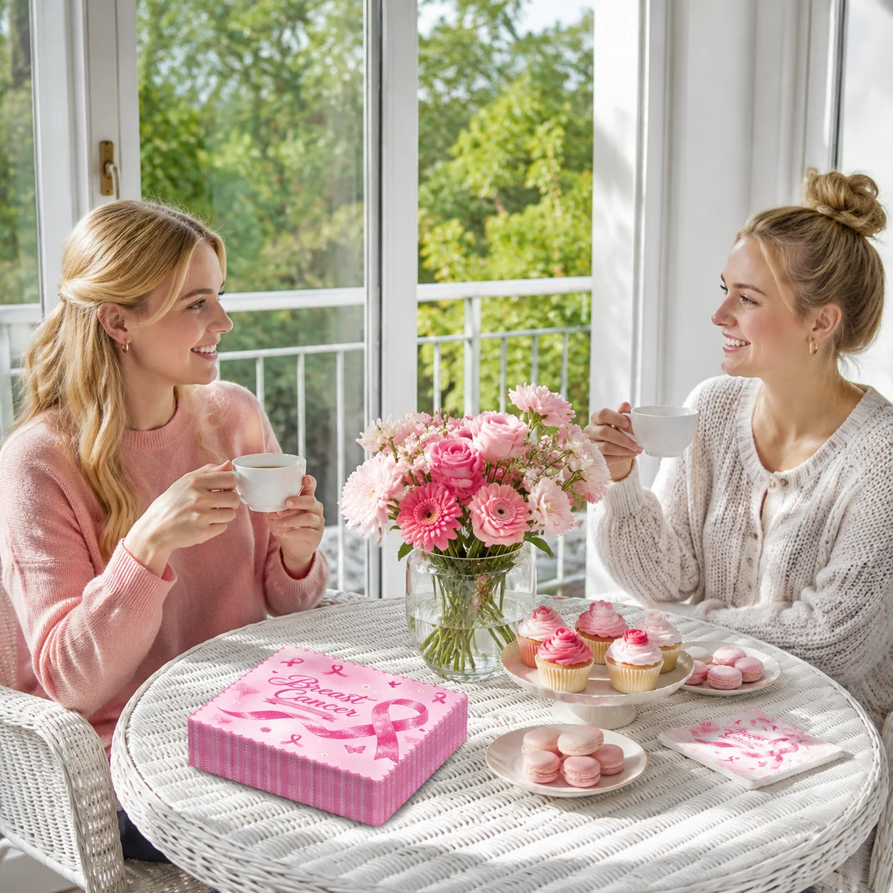 Serviettes de table pour la sensibilisation au cancer du sein, serviettes en papier ruban rose, vaisselle pour fêtes caritatives, serviettes décoratives jetables, serviettes décoratives pour soutenir les femmes
