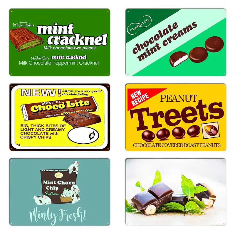 Invólucro de barra de Chocolate Cracknel de menta, placa de Metal de Choco'Lite, decoración de pared para fiesta y Club, diseño de garaje, cartel de estaño
