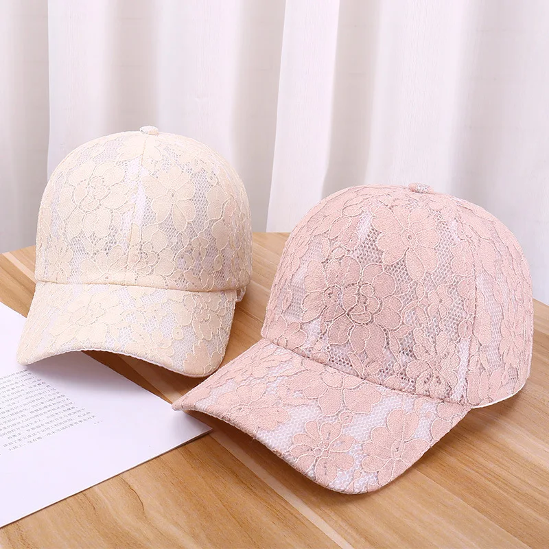 Women\'s Summer Cutout Breathable Baseball Cap Versatile Lace Flower Cap Sun Protective Hat Outdoor Sun Hat