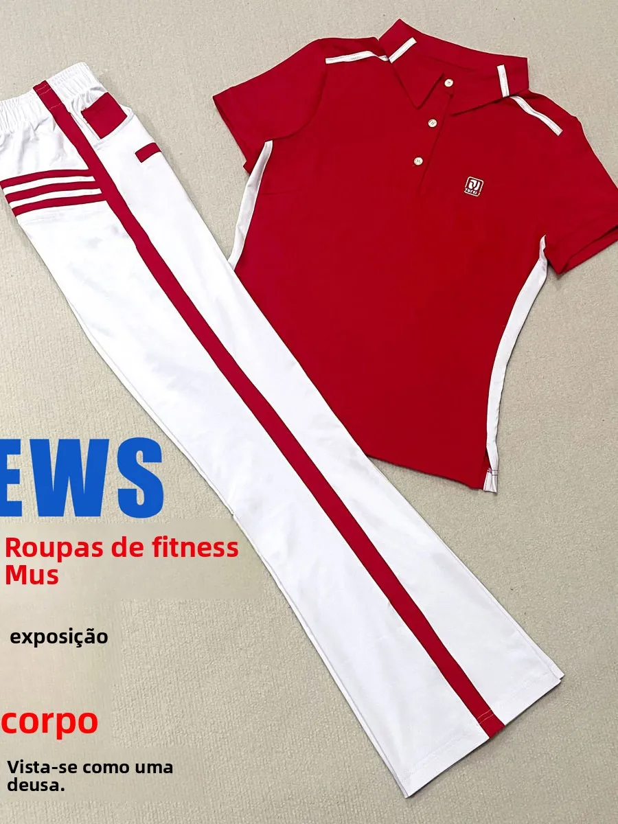 haitao-nouvelle-chemise-rouge-et-pantalon-blanc-ensemble-d'ete-a-manches-courtes-pour-activites-sportives-de-plein-air-harbin-ensemble-de-fitness-vetements-de-sport-pour-femmes