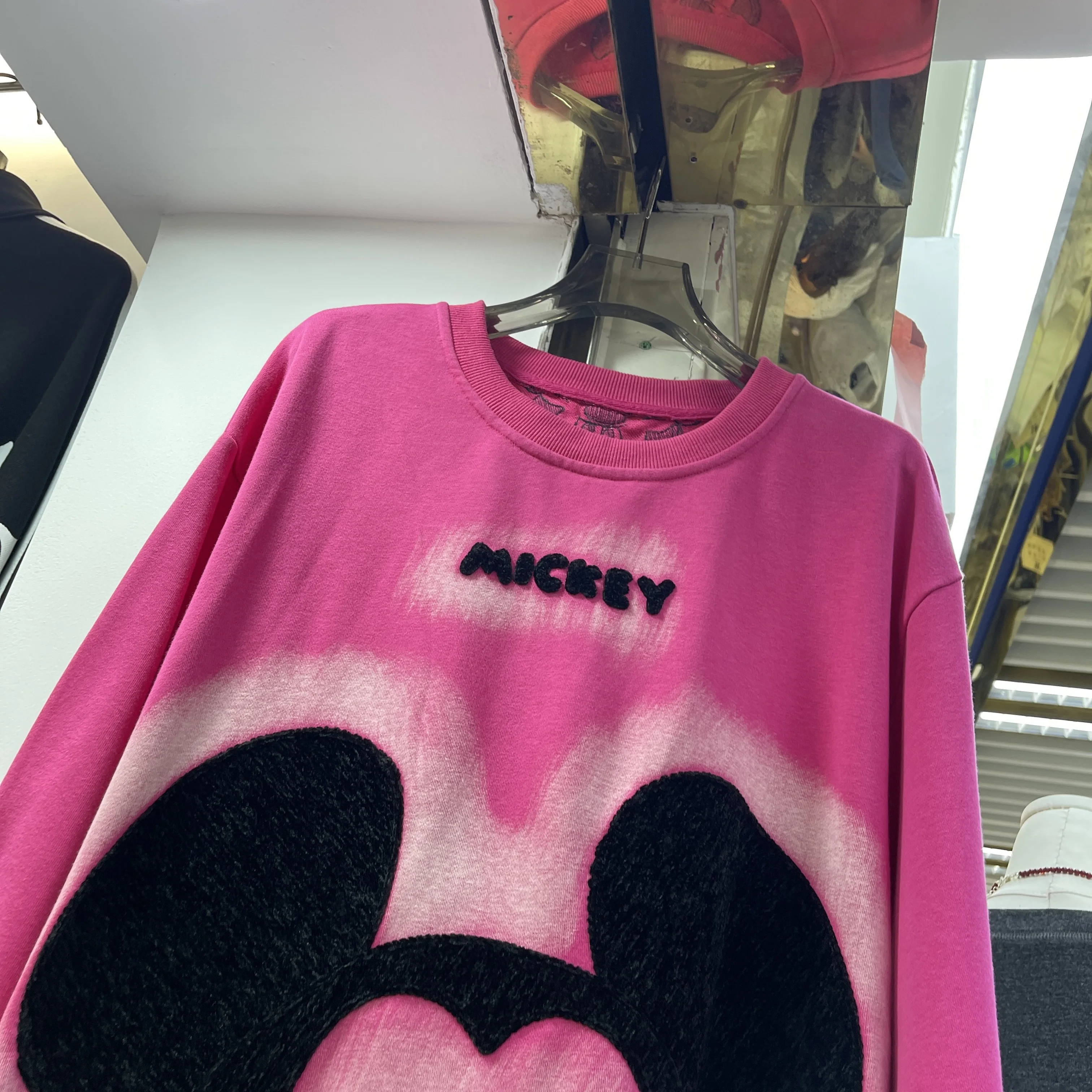 Rose Red Oversized Tops 2023 Spring New Korean Style Cartoon Print Long Sleeve Round Neck Loose Pullover Sweatshirt for Women