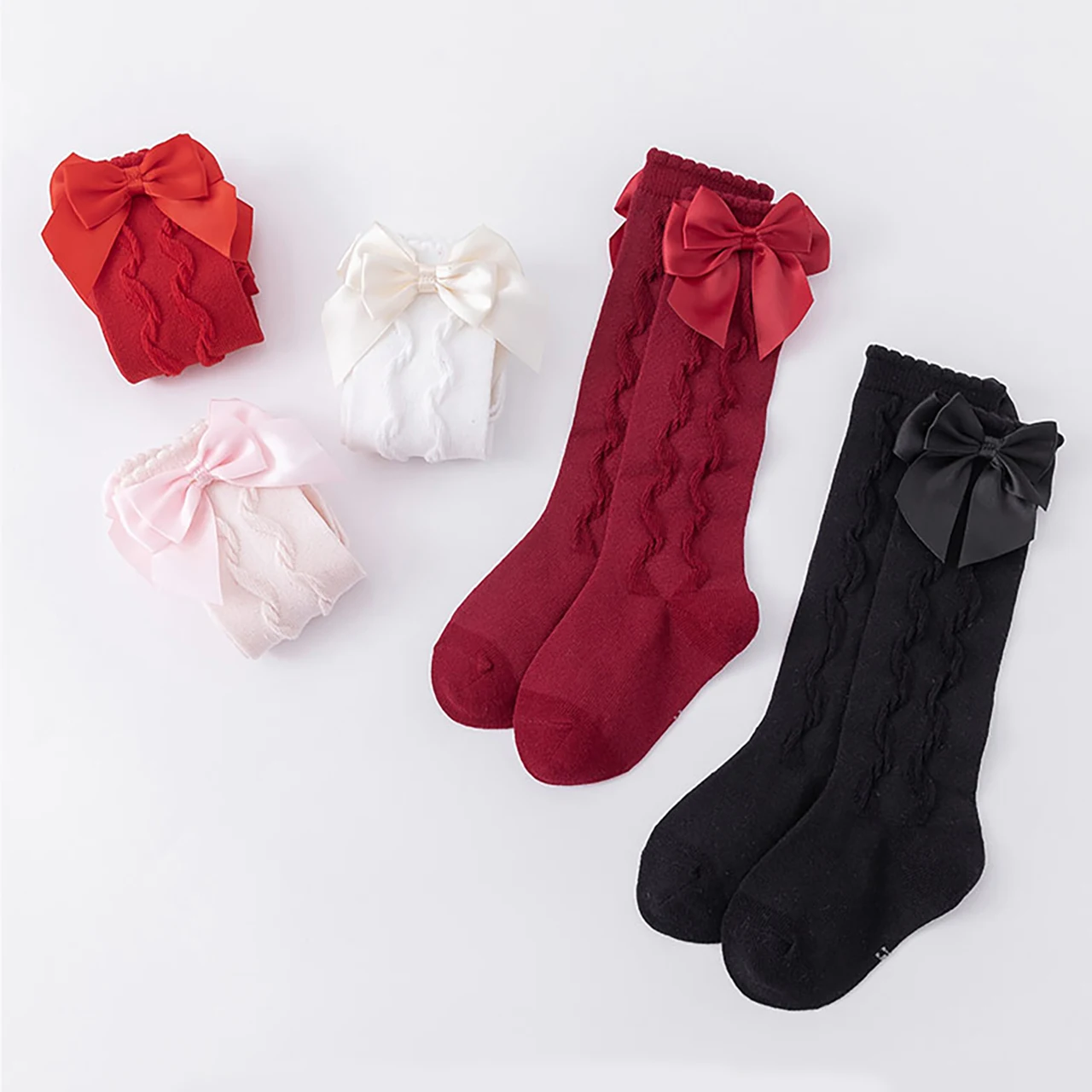 

Sweet Bow Baby Knee High Socks Spring Autumn Children Cotton Sock Footwear Solid Color Bowknot Toddler Long Stockings 0-1Year