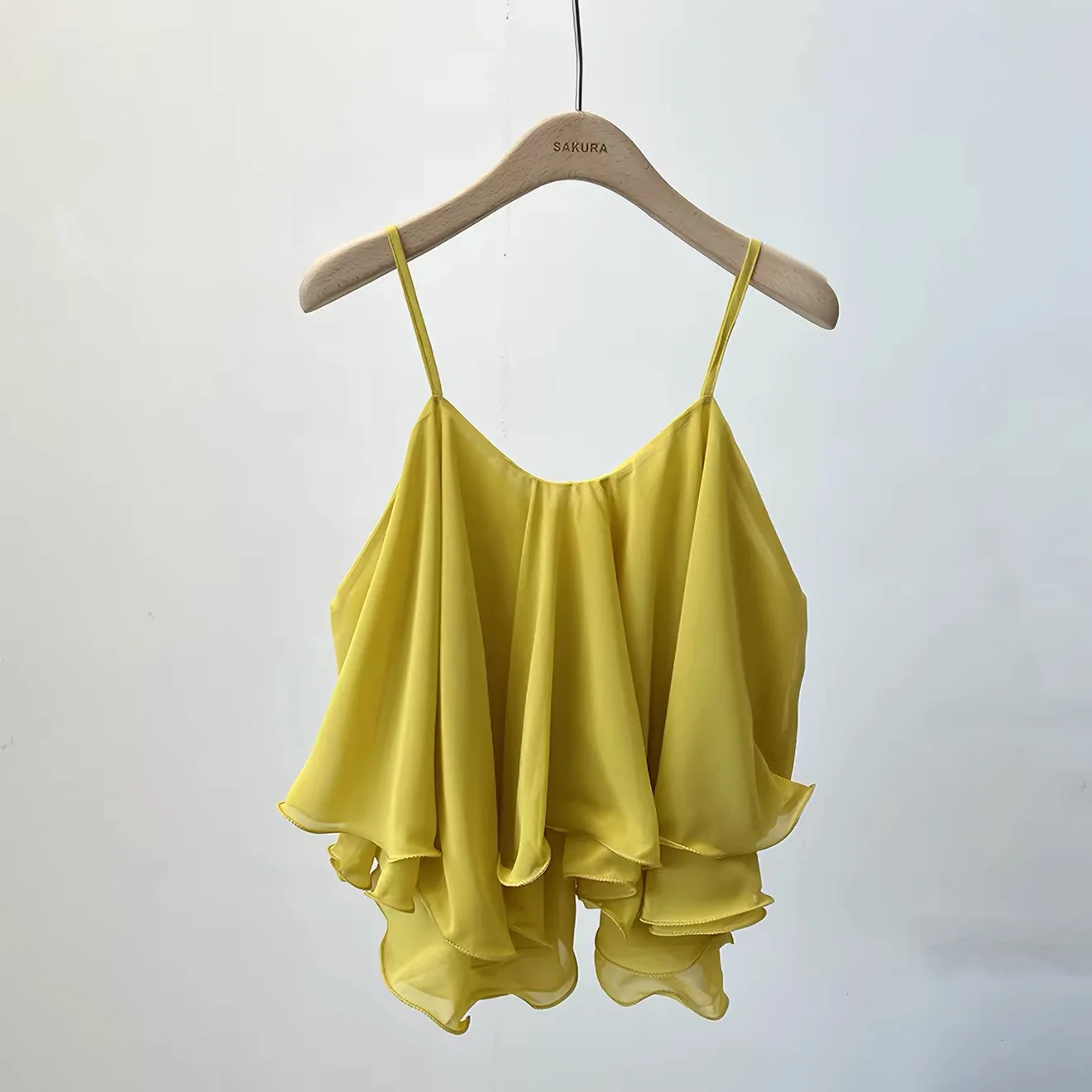 plus Size Chiffon Spaghetti Strap Crop Top Women's Summer Ruffled Flowy Cami Casual Daily Party Sleeveless Blouse view 5