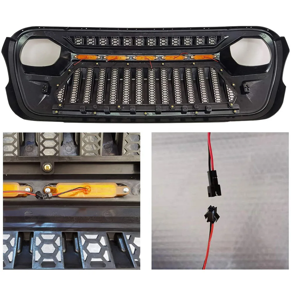 الجبهة مصبغة شبكة شواء سباق الشوايات اكسسوارات الطرق الوعرة الوفير مصبغة مع ضوء ل جيب رانجلر JL المصارع JT 2018-2021 #6