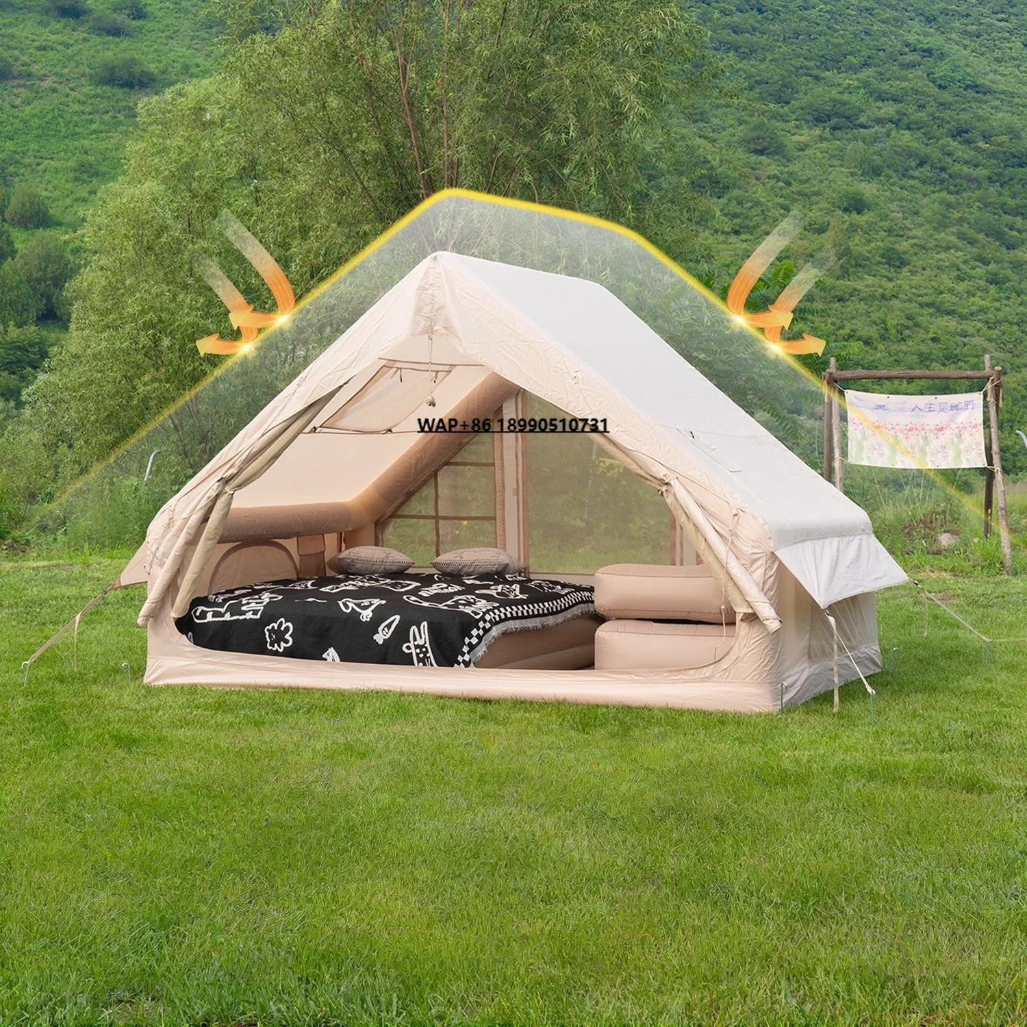 

Inflatable Camping Air Tent with Hand Pump Easy Setup Waterproof UV-Resistant Four Seasons Cabin Tent
