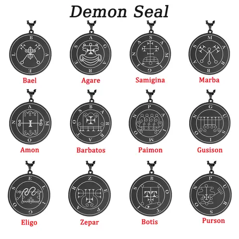 EUEAVAN Stainless Steel Black Color King Asmoday Sigil Demon Seal Necklace Key of Solomon Pendant Necklaces Amulet Jewelry Gifts