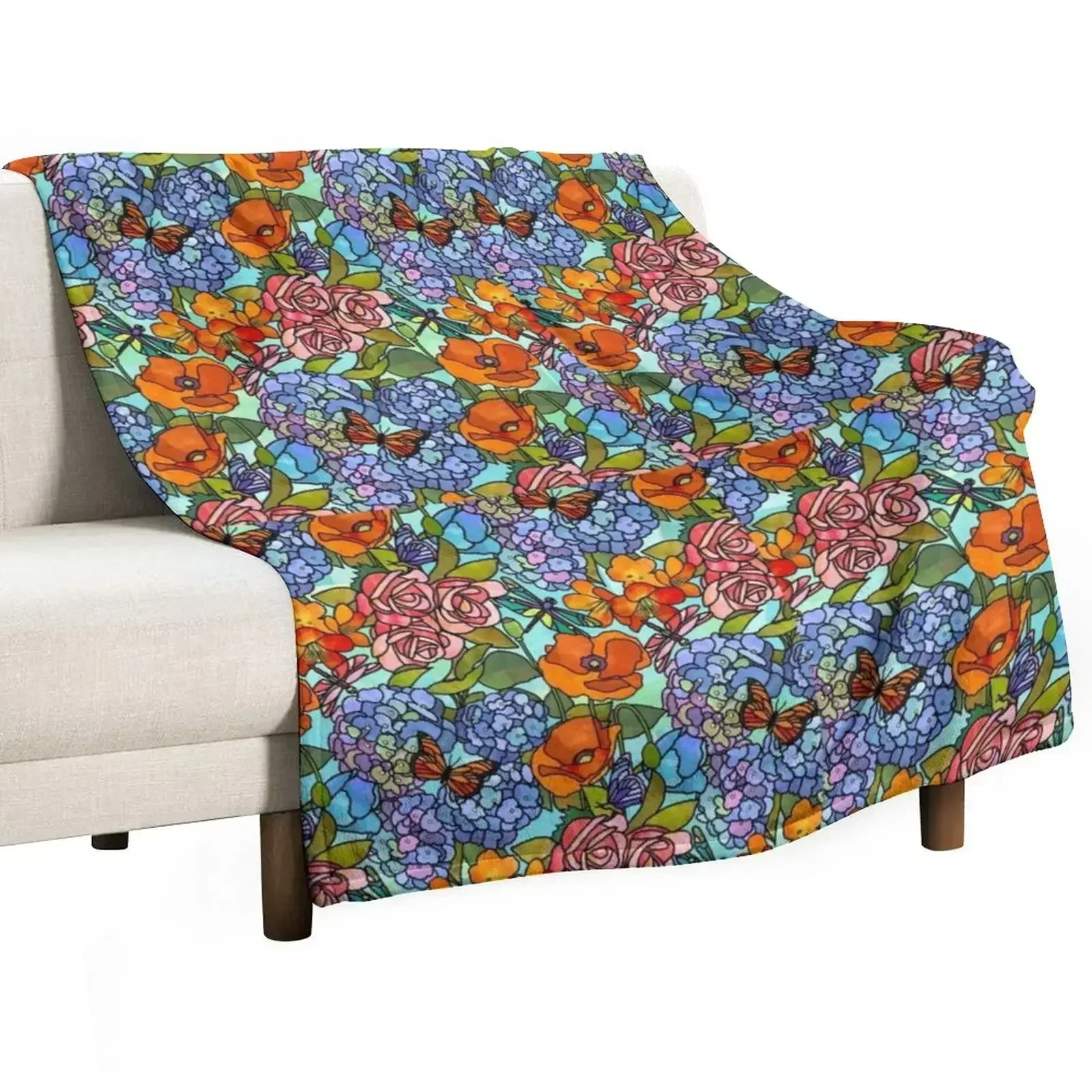 

Stained Glass Floral Collage Throw Blanket Flannel Thermals For Travel halloween Blankets