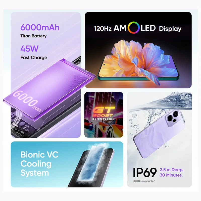 Realme 14t 5g smartphone dimensão 6300 5g processador 6000mah bateria 45w 6.67 "120hz display amoled ip69 telefone celular à prova dip69 água