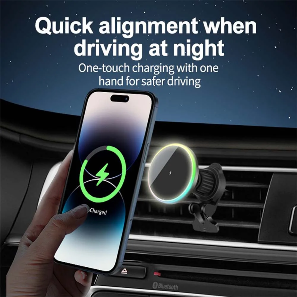 15w Magnetic Wireless Car Charger Phone Holder for Iphone 15 14 13 12 Pro Max Car Phone Stand Qi Wireless Charging Station