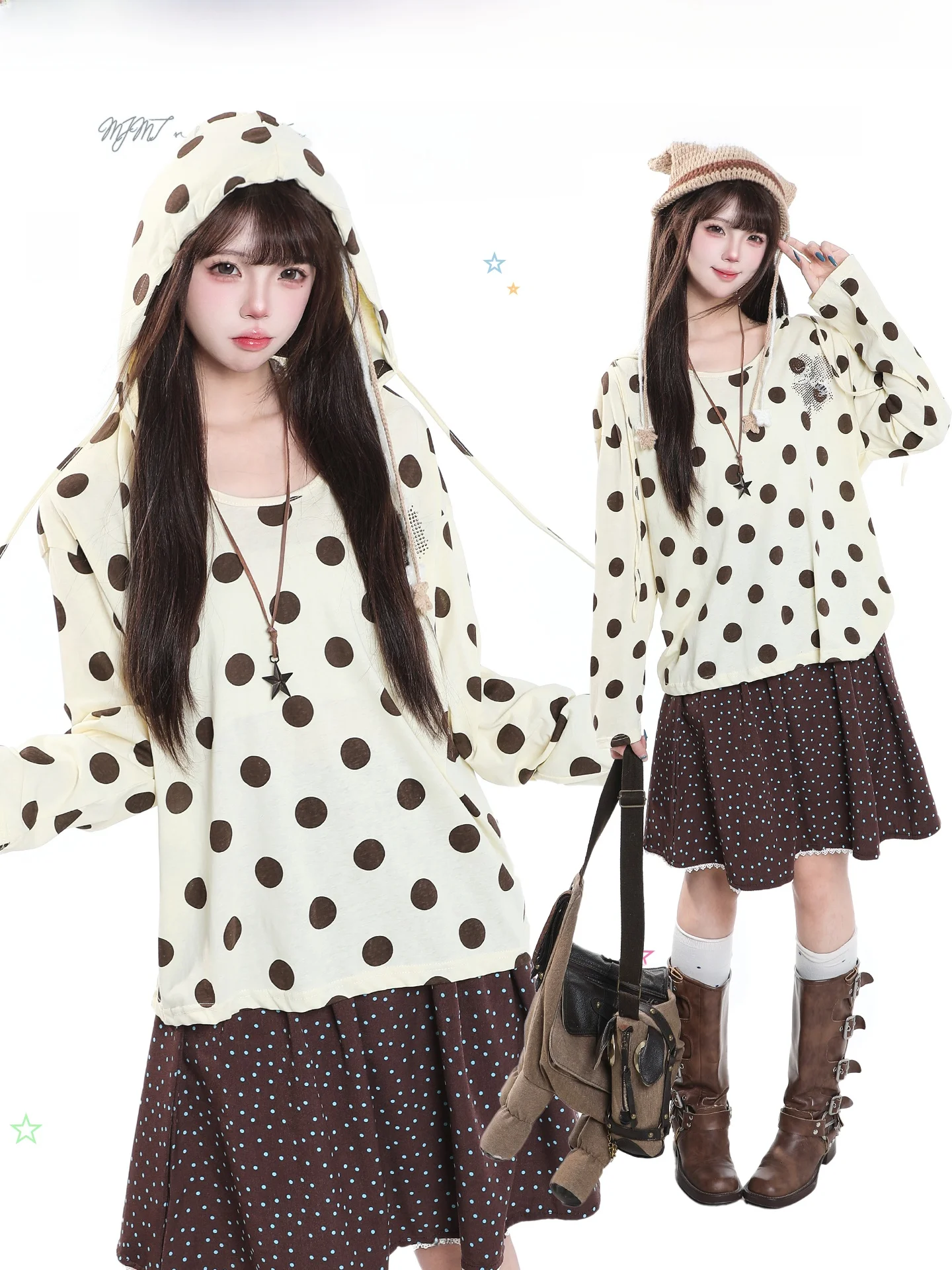Loose Long Sleeve Hoodie T-shirt Women's Korean Style Casual Vintage Print Breathable Comfortable Autumn Top for Ladies