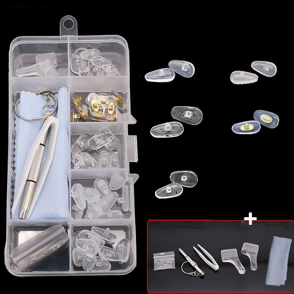 

Anti Slip Tweezers Ear Hooks Metal with Screwdriver Sunglass Repair Tool Glasses Repair Kit Eyeglass Nose Pads Glasses Screws