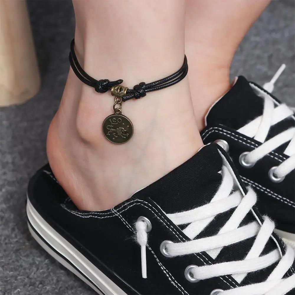 Men Ankle Chain Sandal Fashion Bracelet Black Rope Foot Jewelry Foot Chain 12 Constellations Anklet