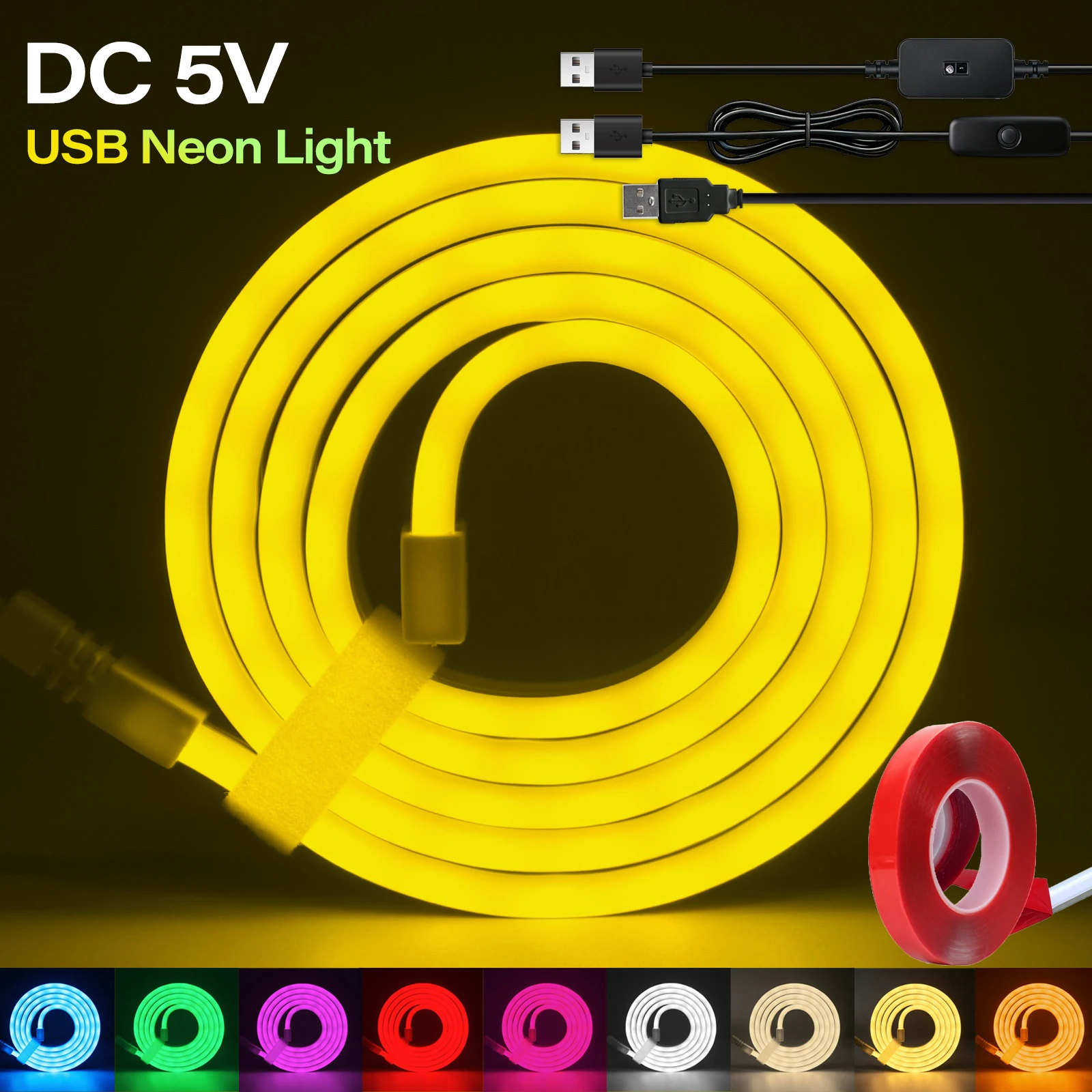 USB LED Neon Strip Light 5V SMD 2835 88LEDs/m Waterproof Neon Light Bar Switch/Hand Sweep Sensor Flex Ribbon with Adhesive Tape