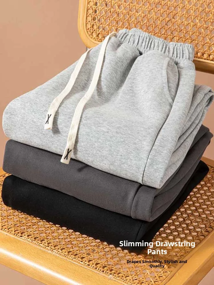 Koreańskie spodnie dresowe na jesień, casualowe, duży rozmiar, elastyczna talia, ocieplane, sportowe, luźne, uniwersalne, z mankietami, jednolite kolorystycznie...