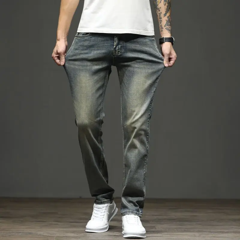 

Тонкие универсальные джинсы, мужские летние старые прямые эластичные брюки в стиле ретро