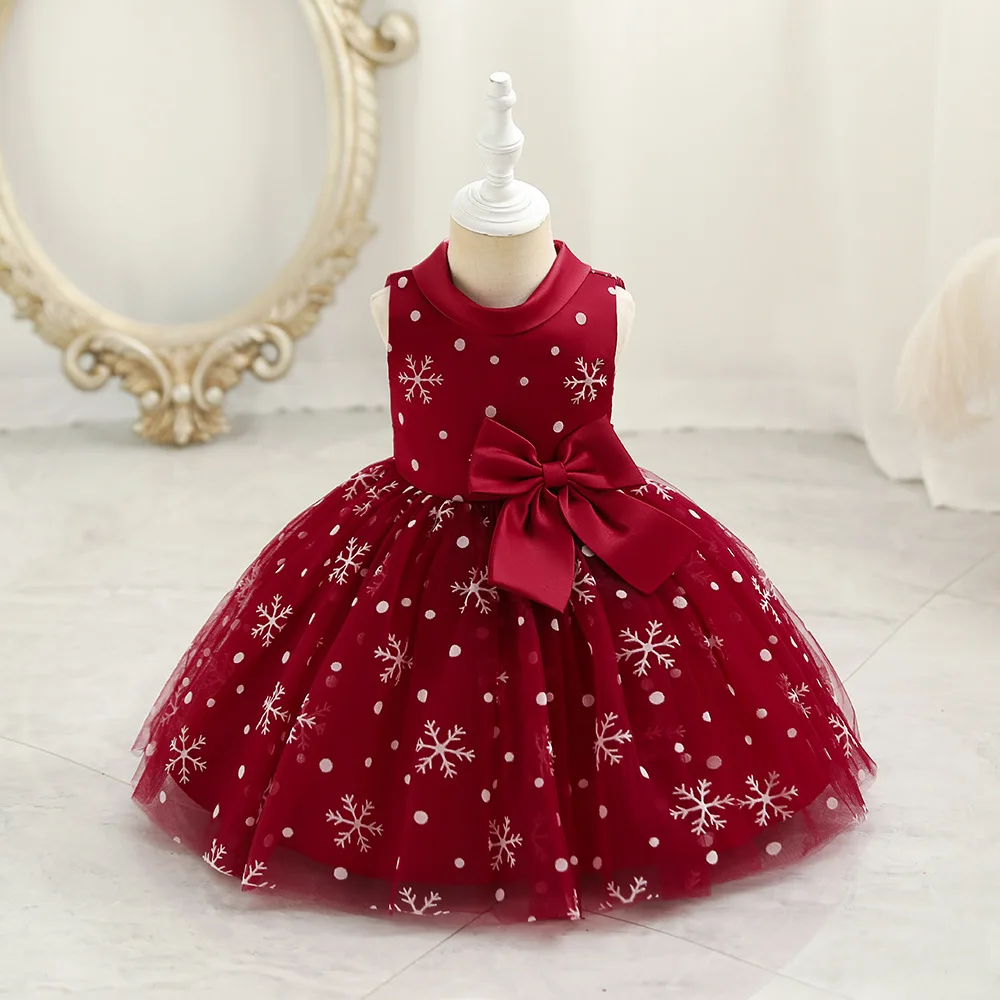 Christmas Kid Girl Dress Snowflake Party Dress for Baby 1 Year Birthday Toddler Children Princess Dress Christening Gown 1-6Y