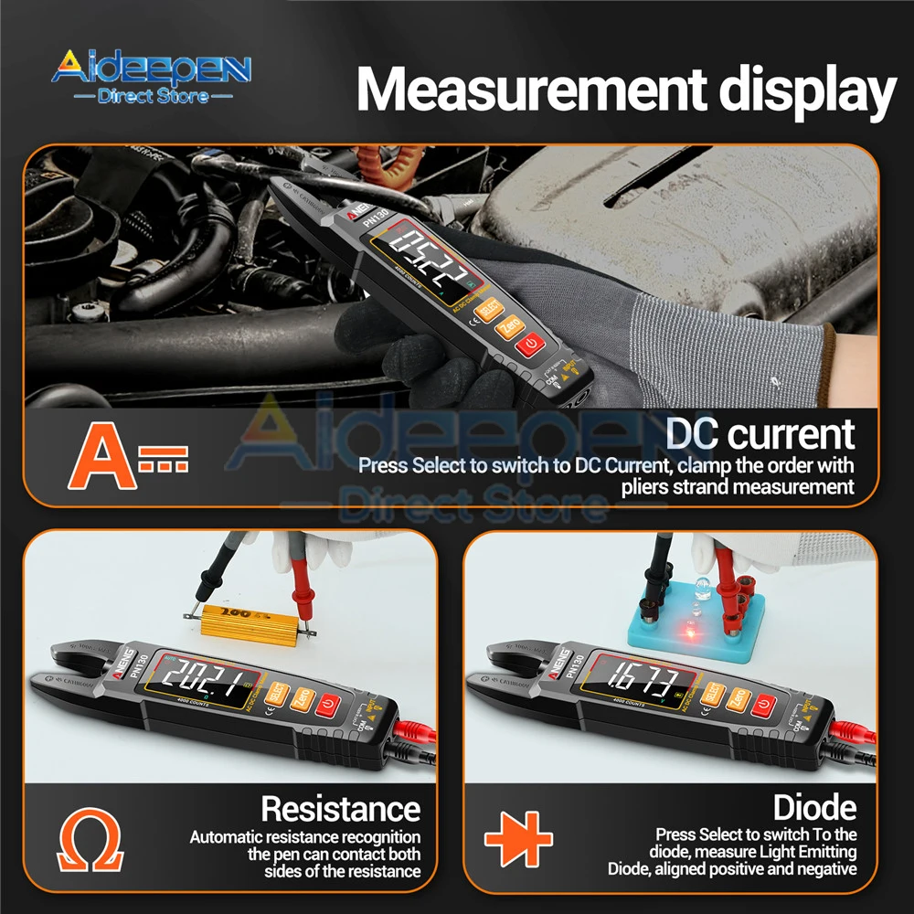 PN130 U-shaped Clamp Meter Built-in lithium Battery Pliers Tester AC/DC Voltage Current Tools with USB Charge Type-c Cable