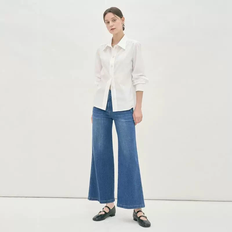 

Classic Faion MNE White Cotton irt Loose Fit Casual Sle Long Sve Turn-down Collar All-match Spring Season Women's Top