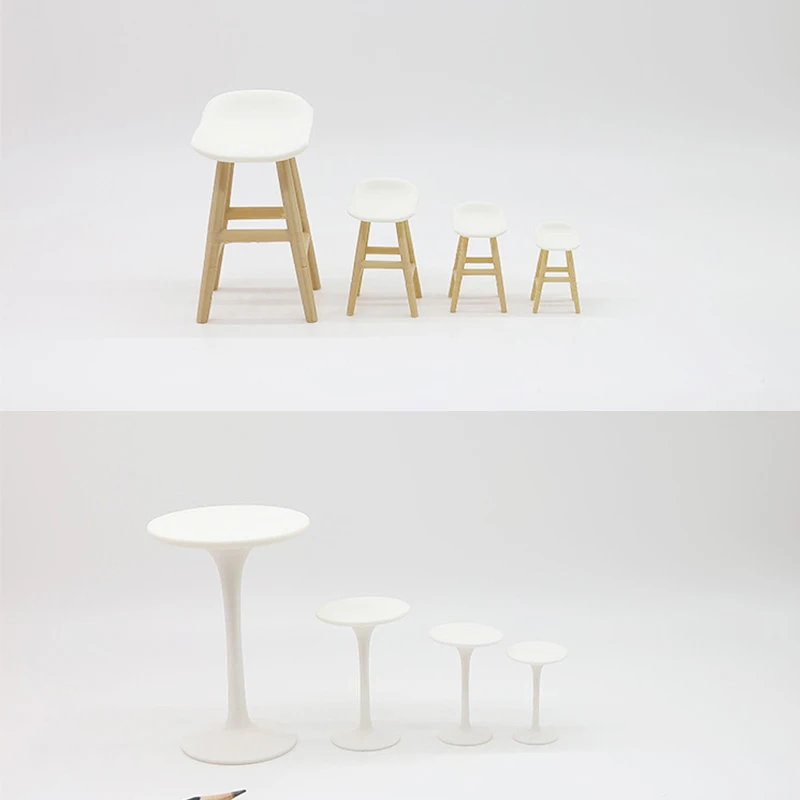 Dollhouse Miniature Simulation High-legged Round Table Bar Chair Funiture Model For Doll House Decor Kids Pretend Play Toys Gift