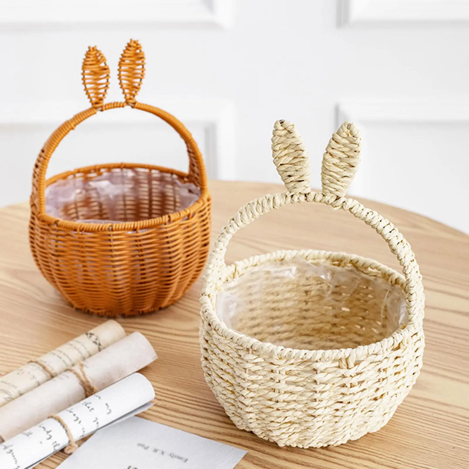 Easter Hand Woven Basket Empty with Handles Party Multifunctional Decorative Decoration Egg Gathering Ornaments Festival Gift