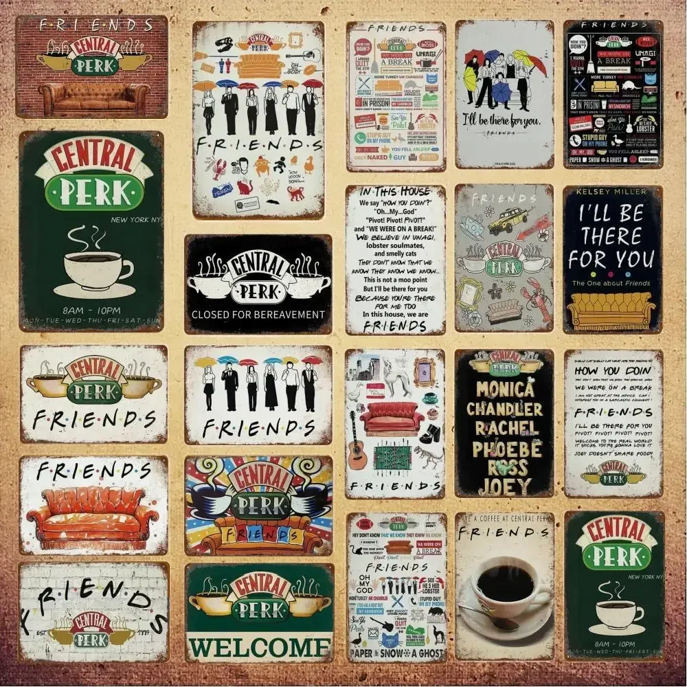 Central Perk Friends Poster Metal Signs Painting Wall Aesthetical Decoration For Coffee Bar Workshop Club Tin Sign Decor Plaques