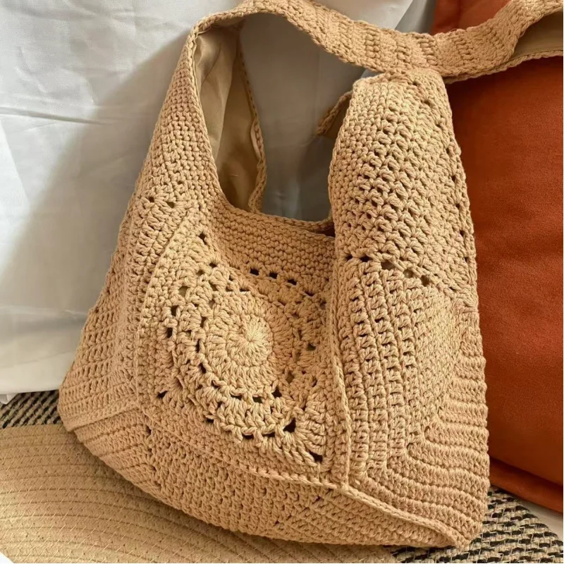 

Trendy Cross-Border Large Capacity Woven Bag for Women Spring Summer New Beach Straw Underarm Bag Knitted Shoulder Bag Vacation