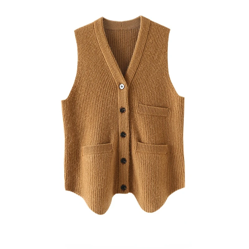 Slim Sweater Vest Knit Luxurious Cashmere Sweater Women Design High Street  V-Neck  Spring/Summer  Single Breasted