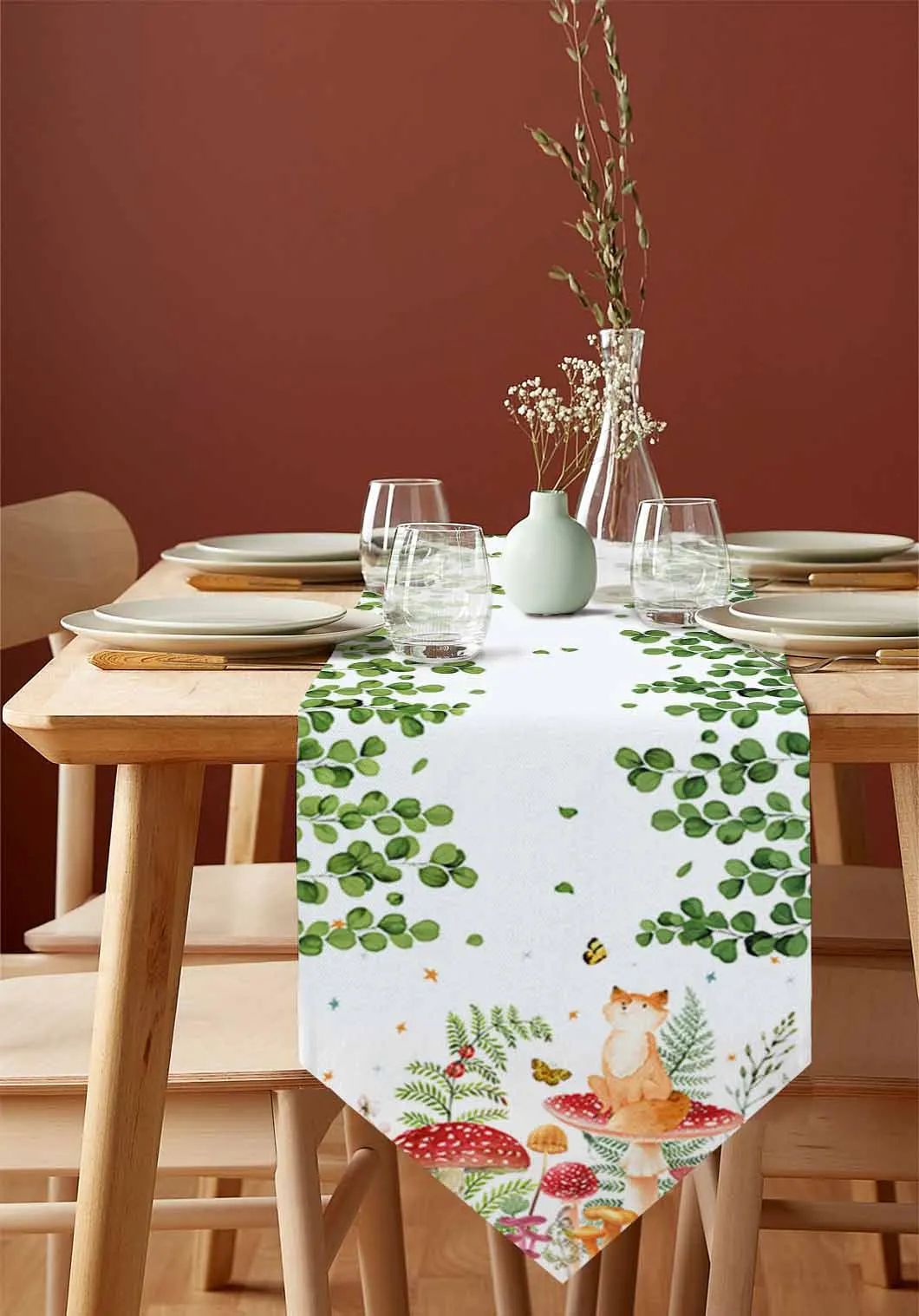 Mushroom Fern Butterfly Ladybug Fox Table Runner Wedding Party Dining Table Runner Placemat Home Kitchen Table Decor