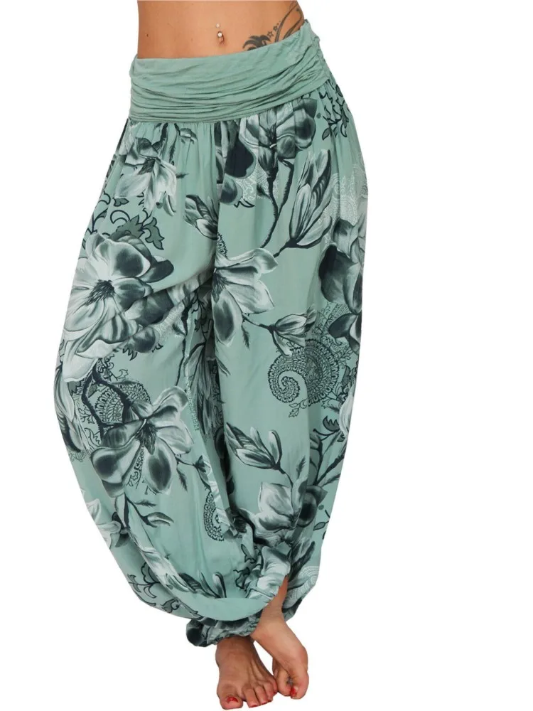 جديد ربيع وصيف المرأة الجديدة أزياء ريترو هارلان بنطال ذو قصة أرجل واسعة طباعة عادية فضفاض السراويل الطويلة المرأة الرياضية السراويل المرنة #1