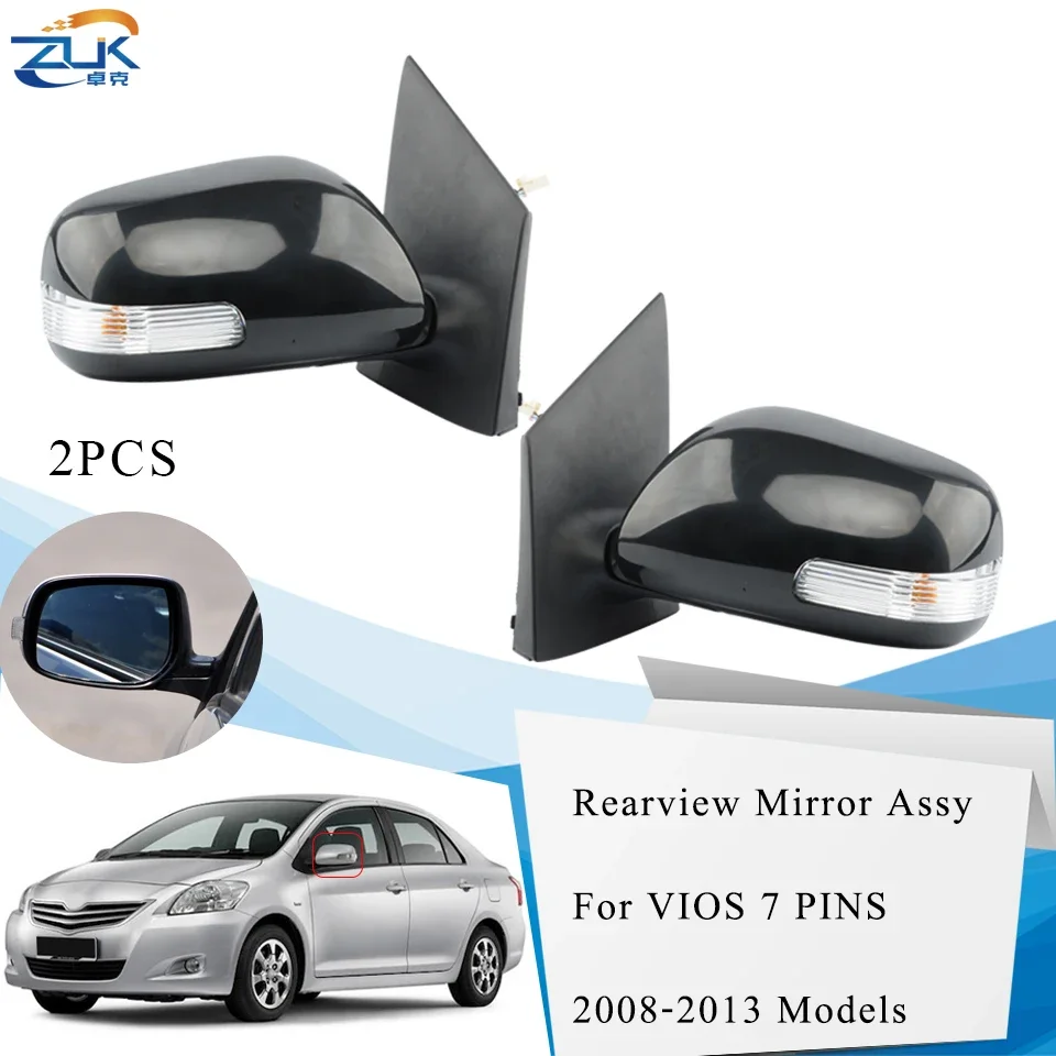 ZUK 1 Pair Door Side Back Up Mirror Assembly 3 / 5 / 7Pins For Toyota For Vios 2008-2013 NCP92 ZSP92 Side Rearview Mirror Assy