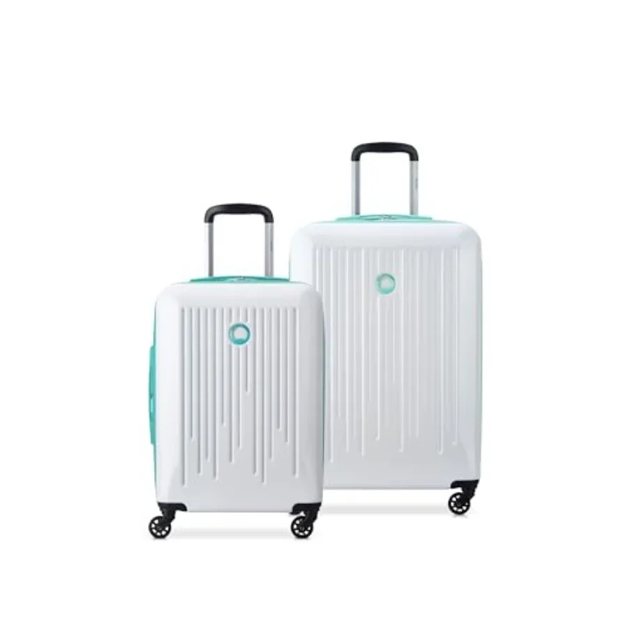 Travel luggage set for airport use, glossy ABS material, black color, expandable design with 360 spinner wheels and lockable te