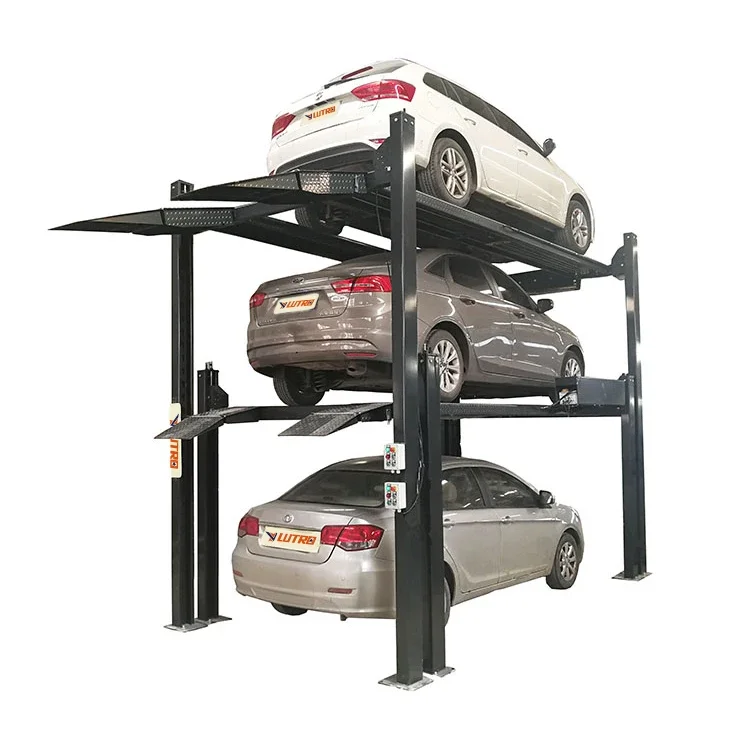 4 Post Triple Stacker Lift Vertical Car Parking Lift For 3 Cars