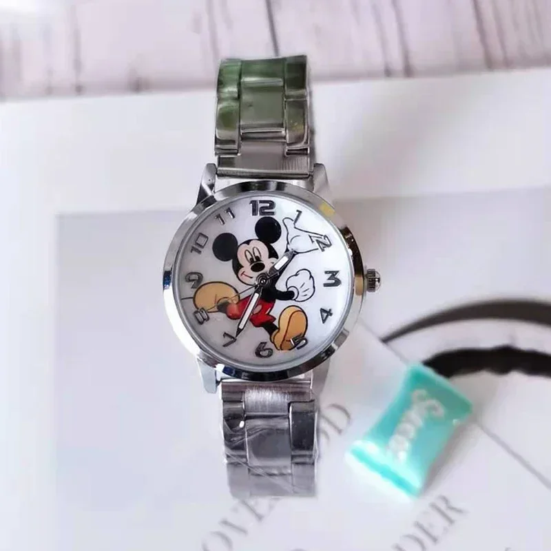 Mininstants-Montre de dessin animé Minnie Mouse pour adultes, montre ronde étanche, montre à quartz, acier inoxydable, dessin animé Disney, garçons, filles, étudiants