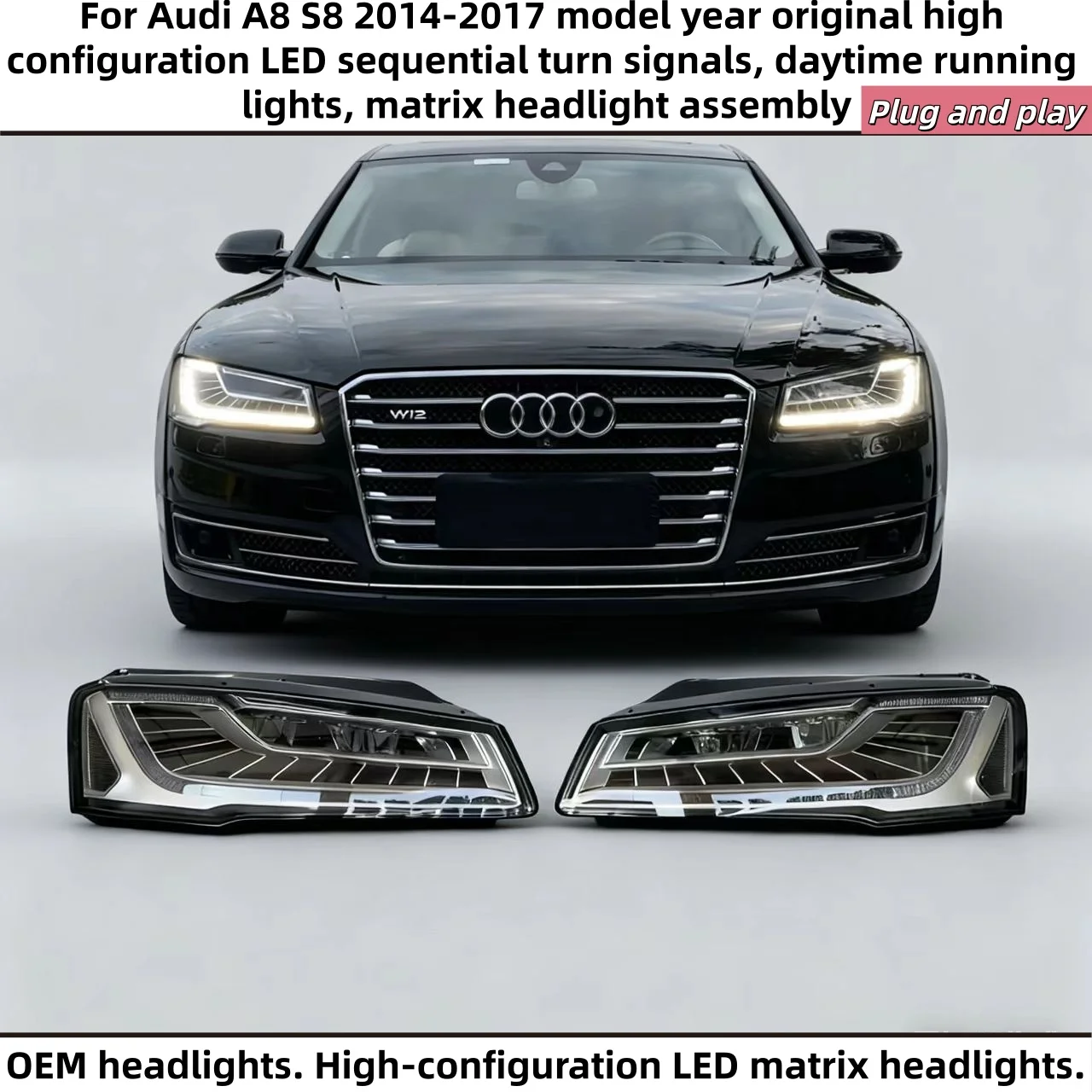 

Для моделей Audi A8 S8 2014-2017 оригинальные высококачественные светодиодные водяные ходовые огни матрицы в сборе plug and play