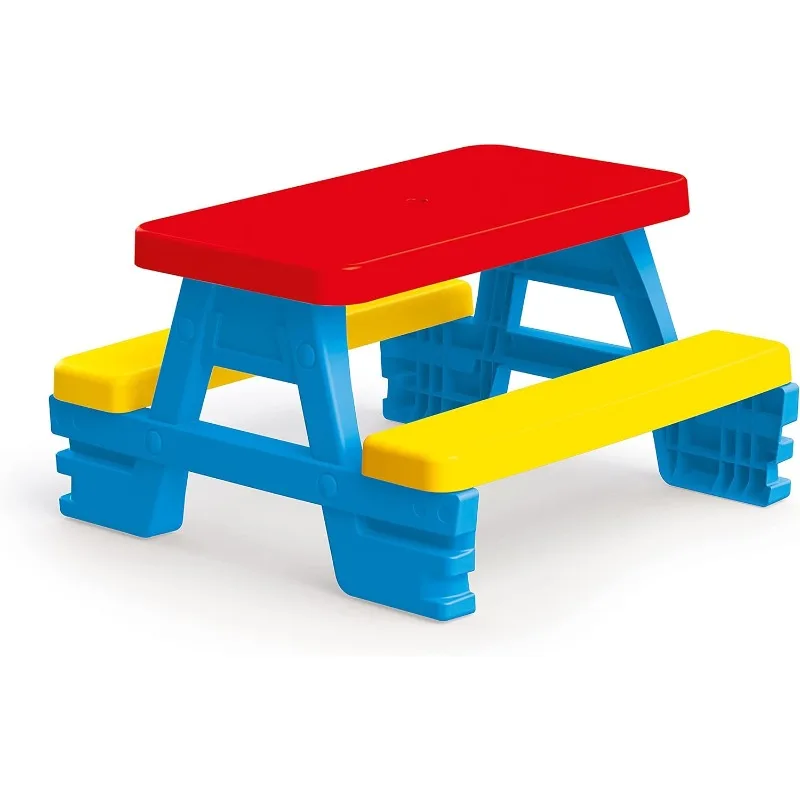 

Big Plastic Picnic Table for 4 - Blue, Red, Yellow - Indoor & Outdoor Use, 44lb Capacity, 44x77x71, Designed for Toddlers