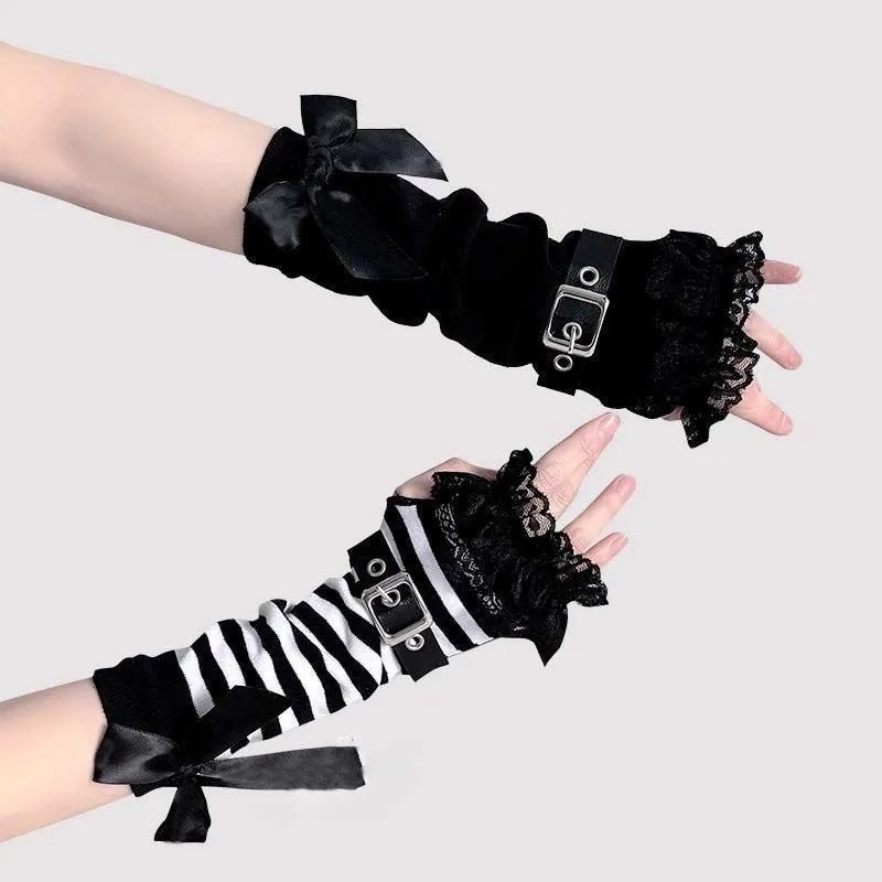 hotsweet-hottie-mangas-de-encaje-con-lazo-y-rayas-estilo-lolita-dark-punk-con-hebilla-de-cuero-accesorios-y2k-para-mujer