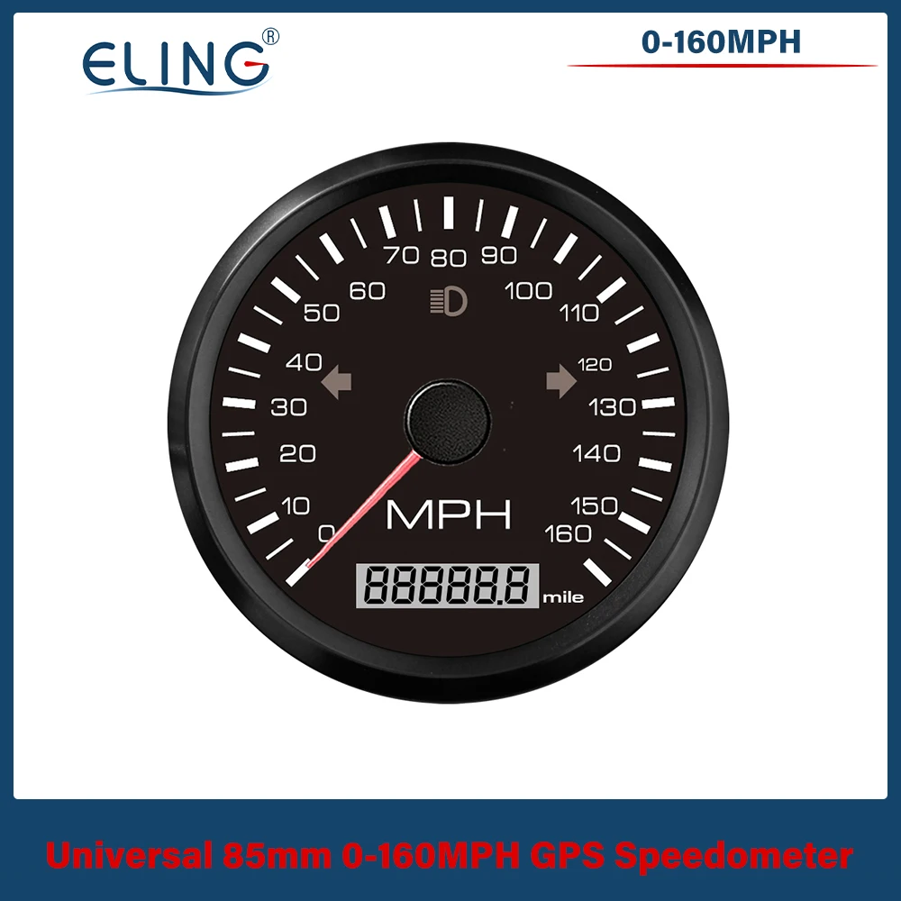 ELING 85mm GPS Speedometer 0-125MPH 0-160MPH 0-200MPH Odometer Left Right High Beam with Red Yellow Backlight for Auto Truck RV