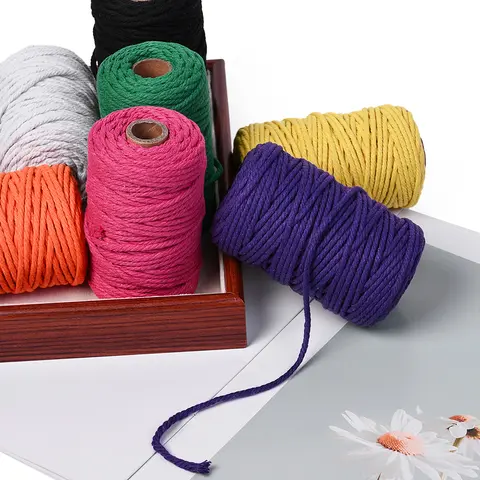 50 m/rollo de 3mm 100% de algodón para macramé, cuerda de hilo, manualidades para bricolaje, costura hecha a mano, decoración de muebles para fiestas y bodas