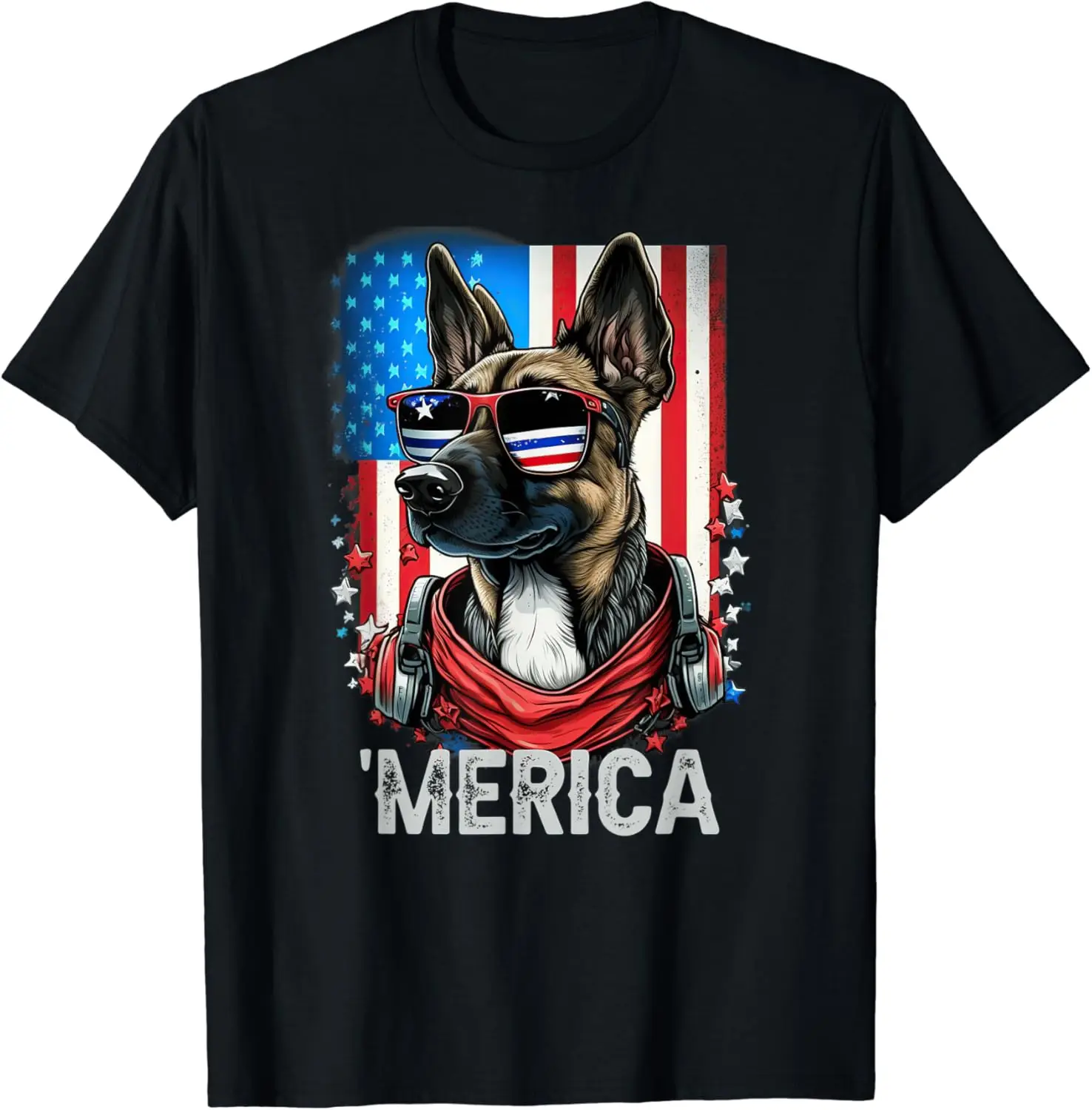 4th of July Patriotic Belgian Malinois Dog Merica T-Shirt