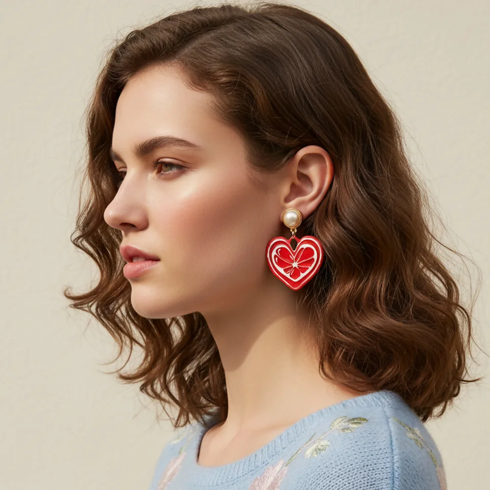 Light Luxury Oil Drop Color Love Pendant Earrings Fashion Cute Candy Valentine's Day Heart Earrings Women